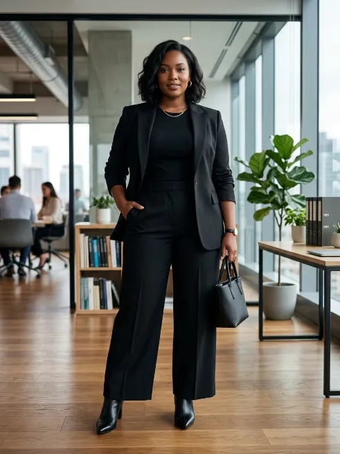 1. Black Blazer With Wide Leg Trousers