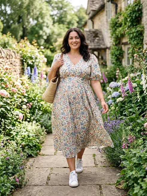 1. Flowy Midi Dress With Sneakers