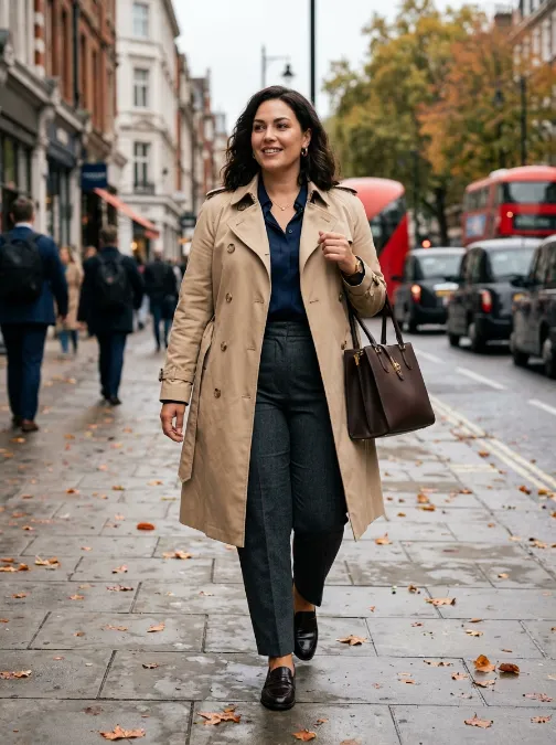 10. Tailored trench coat over office basics