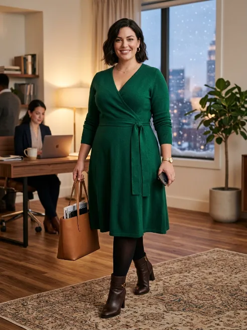 10. Wrap Dress With Tights And Ankle Boots