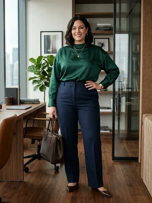 11. Silk Blouse With Straight Leg Trousers
