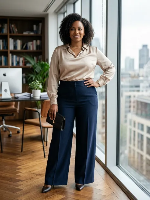11. Silky Blouse with Wide Leg Trousers