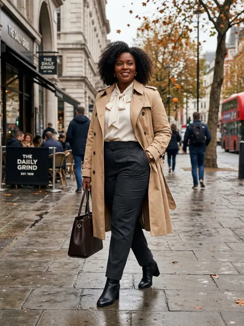 12. Trench Coat Over Business Casual Layers
