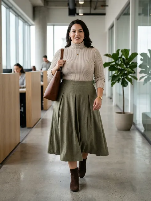 12. Turtleneck with a Midi Skirt