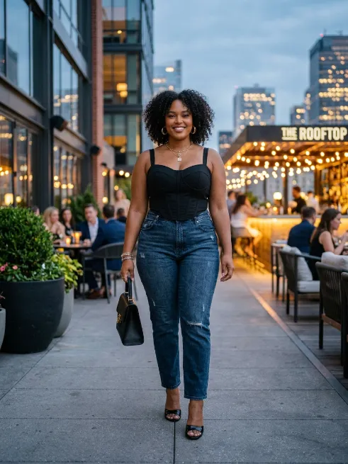 13. Corset Top and Jeans for a Bold Look