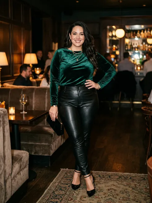 13. Velvet Top With Leather Pants