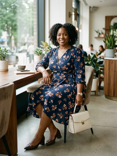 13. Wrap Dress With A Structured Bag