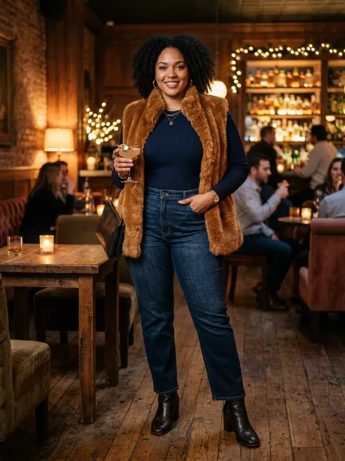15. Faux Fur Vest Over A Bodysuit