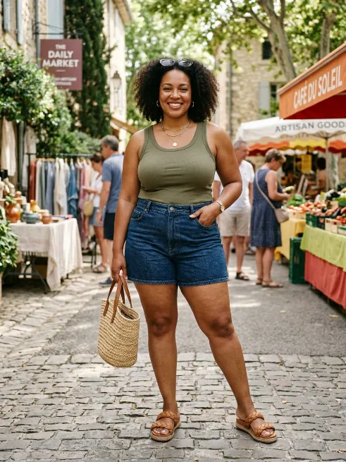 15. High Waisted Shorts and Tank Top