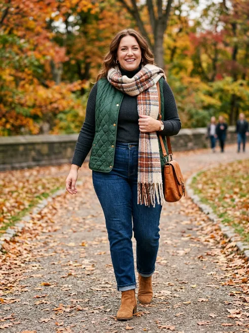 16. Turtleneck, vest, and scarf
