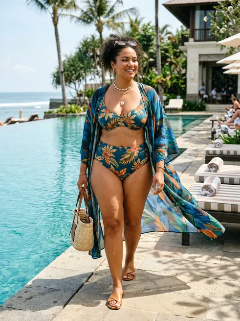 16. Two Piece Swimsuit and Kimono Cover Up