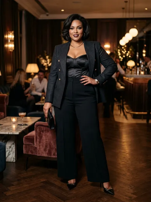 17. Corset Top With A Blazer And Trousers