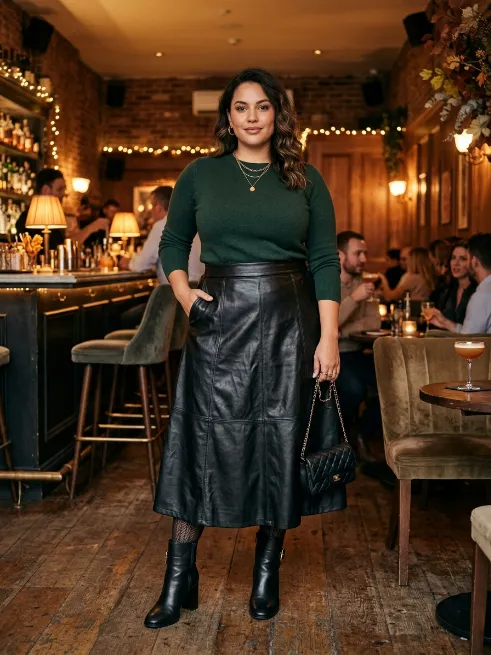 17. Faux Leather Skirt and Sweater for an Edgy Date