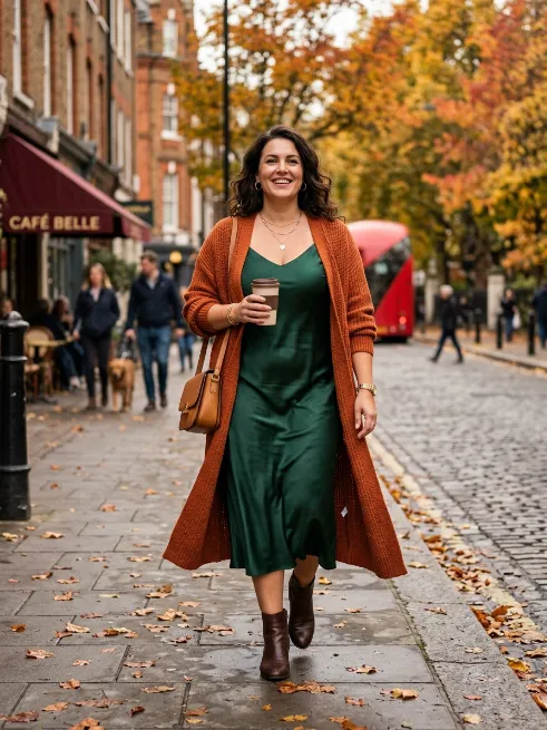 17. Long cardigan over a slip dress