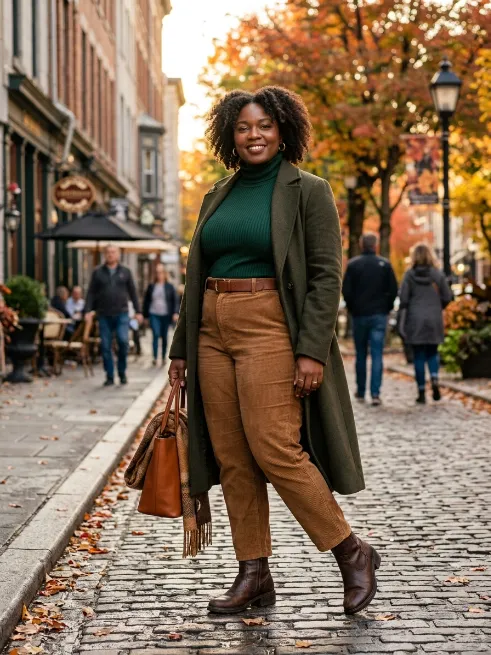17. Turtleneck and Corduroy Pants