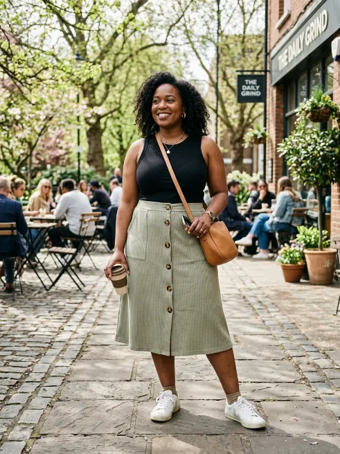 18. Button Front Midi Skirt with a Tank Top