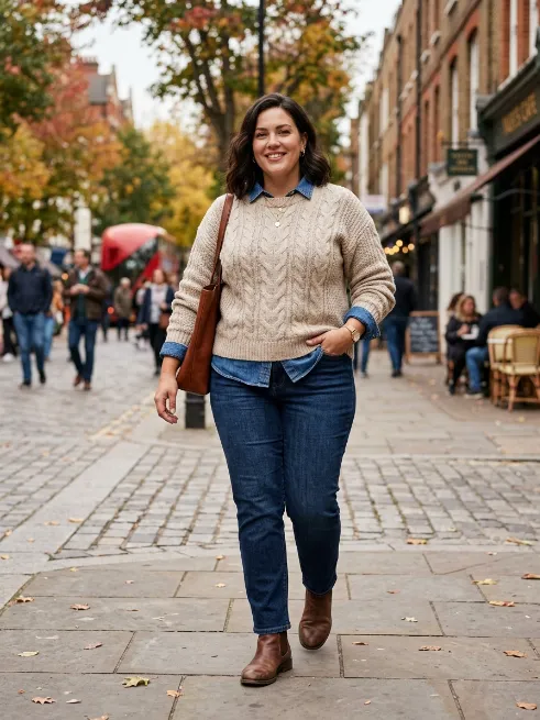18. Denim shirt under a sweater