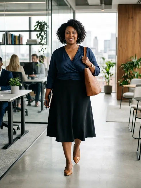18. Wrap Top with A Line Skirt