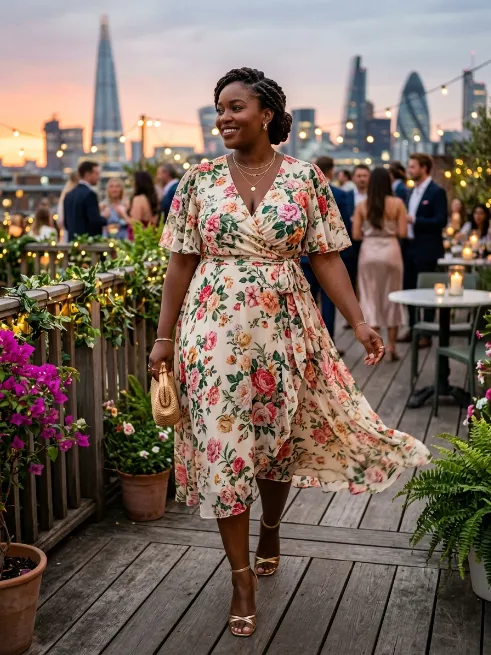 19. Floral Wrap Dress With Heeled Sandals