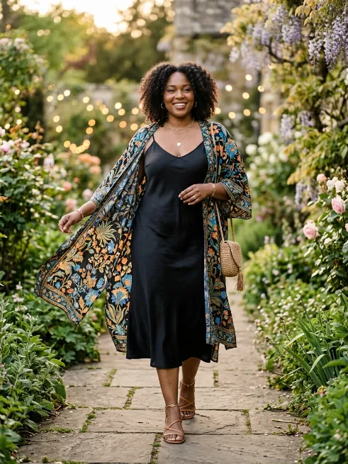 19. Printed Kimono Over a Simple Slip Dress