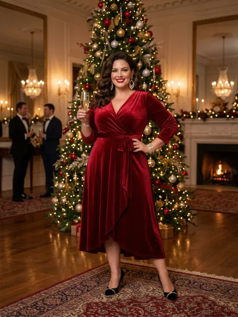 19. Red Wrap Dress With Statement Earrings