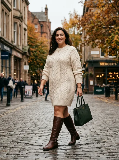 19. Sweater Dress and Knee High Boots