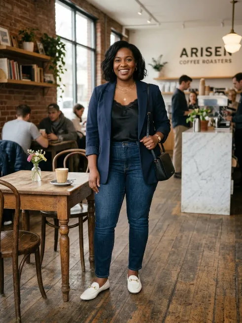 2. Denim and Silky Cami for a Casual Coffee Date