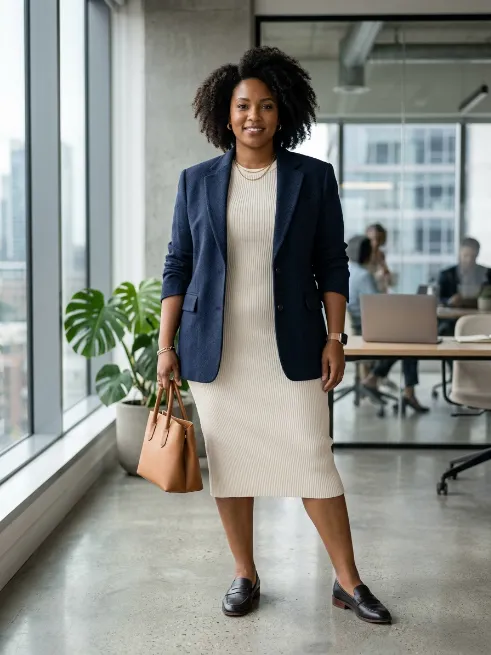 2. Oversized Blazer Over a Fitted Dress