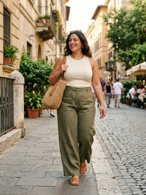 2. Wide Leg Linen Pants With A Fitted Tank