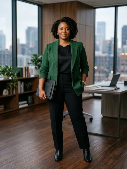 20. Deep Jewel Tone Blazer with Black Basics