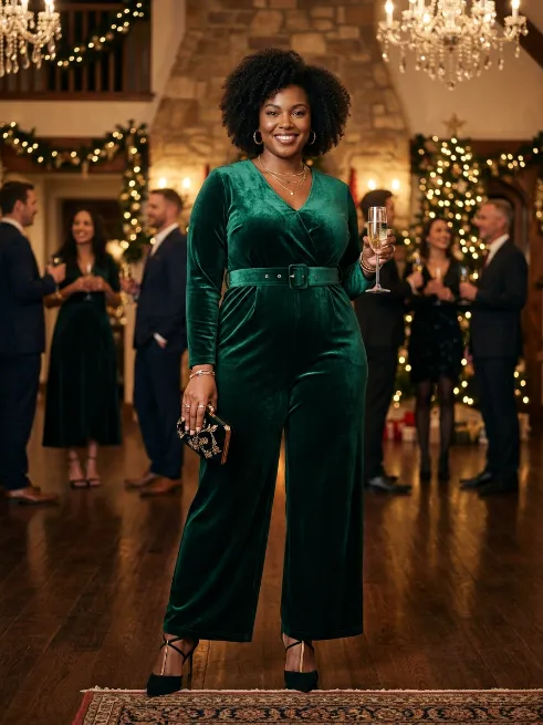 20. Velvet Jumpsuit With Heels