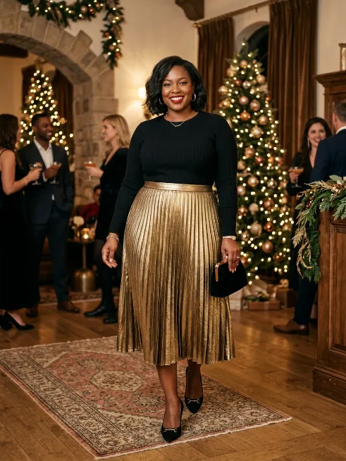 21. Metallic Skirt With A Simple Black Sweater