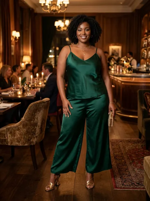 21. Satin Cami and Wide Leg Pants for a Night Out
