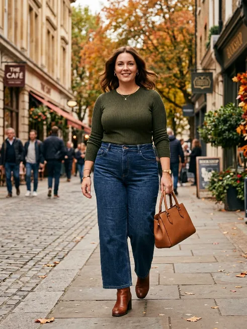 21. Wide leg jeans with a fitted top