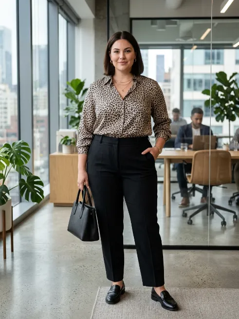 22. Animal Print Blouse with Solid Trousers