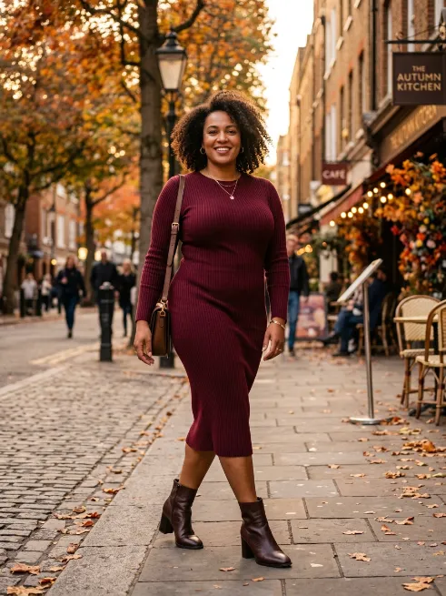 22. Long Sleeve Midi Dress for a Fall Date