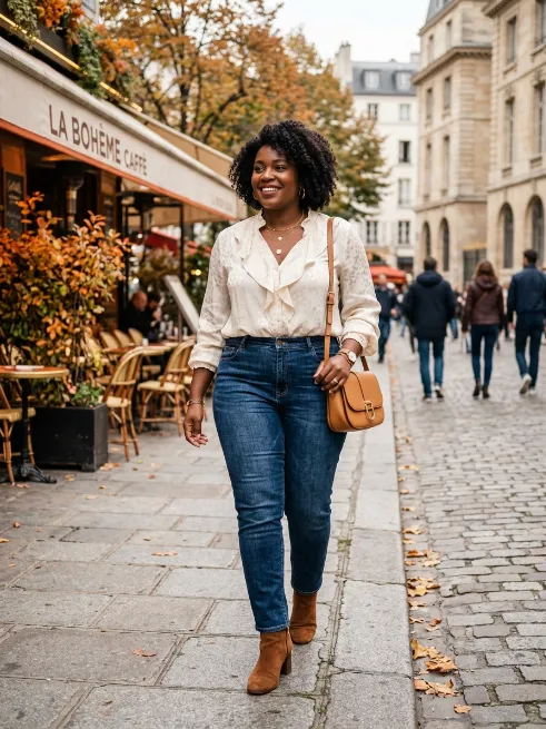 23. High waisted jeans with a tucked in blouse