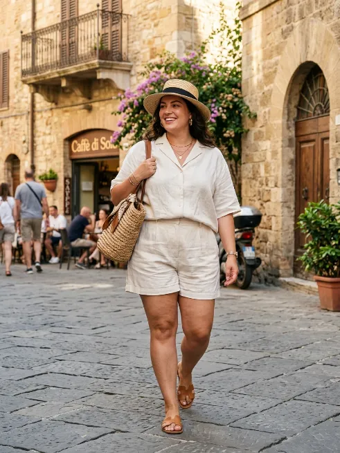 23. Linen Set With A Straw Hat