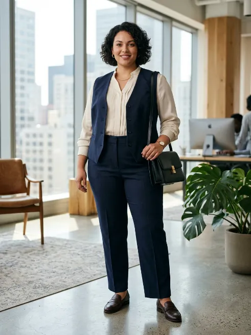 23. Structured Vest With A Blouse And Trousers