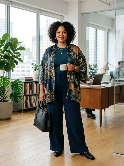24. Kimono Style Jacket With Wide Leg Pants