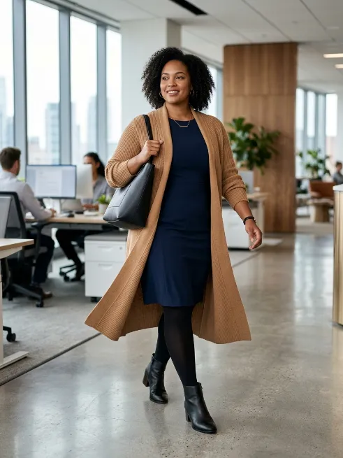 24. Long Line Cardigan Over a Simple Dress