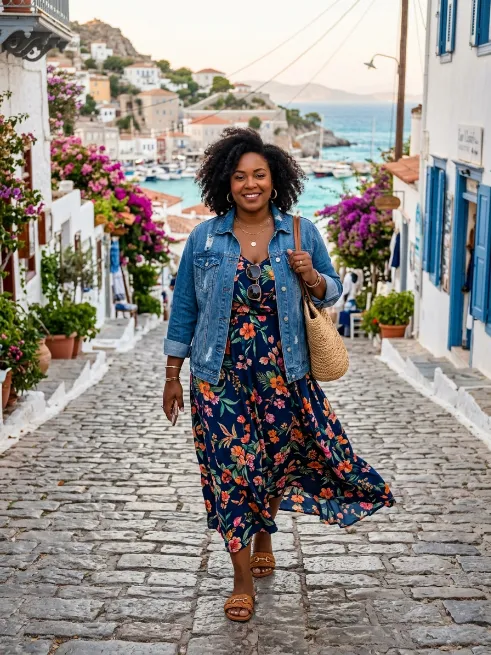 24. Maxi Dress With A Denim Jacket