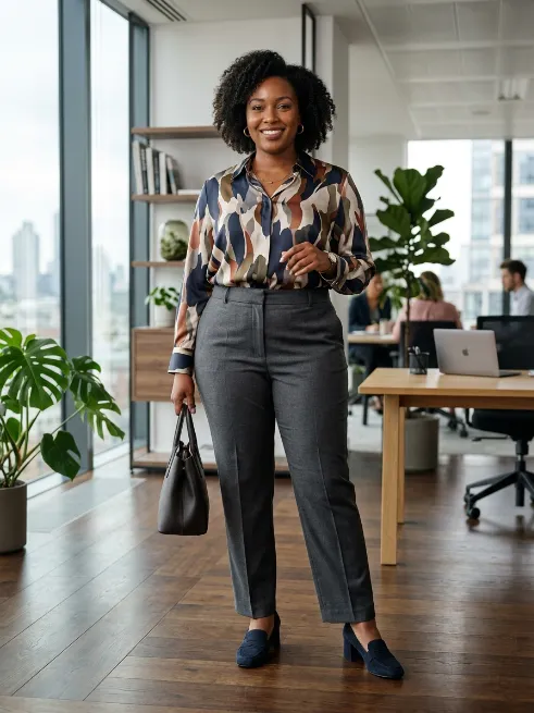 27. Printed Blouse With Solid Trousers