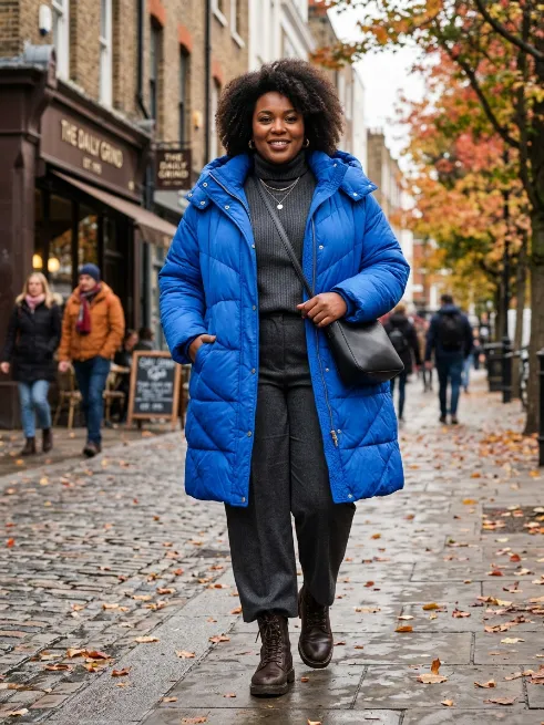 27. Puffer coat with a monochrome base