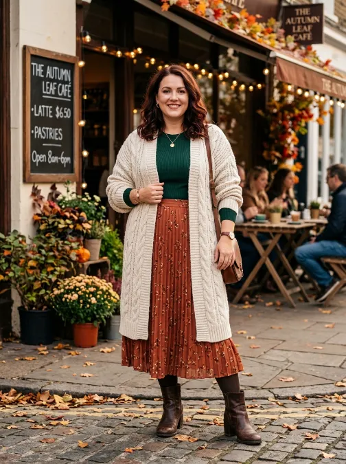 3. Cardigan and midi skirt combo