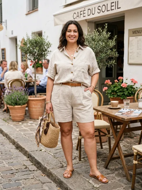 3. Linen Button Down Shirt and Shorts Set