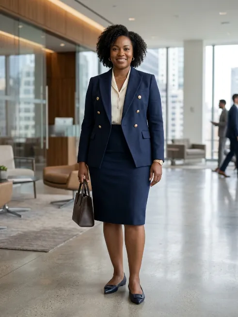 4. Double Breasted Blazer with a Pencil Skirt