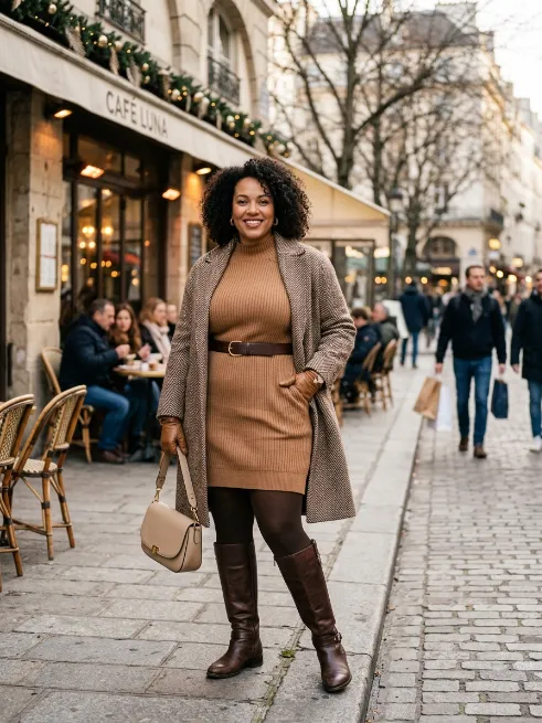 4. Sweater Dress With Knee High Boots