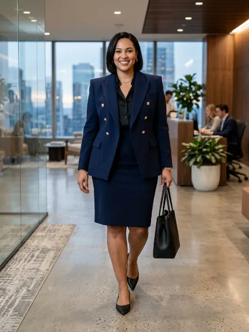 5. Double Breasted Blazer With A Pencil Skirt