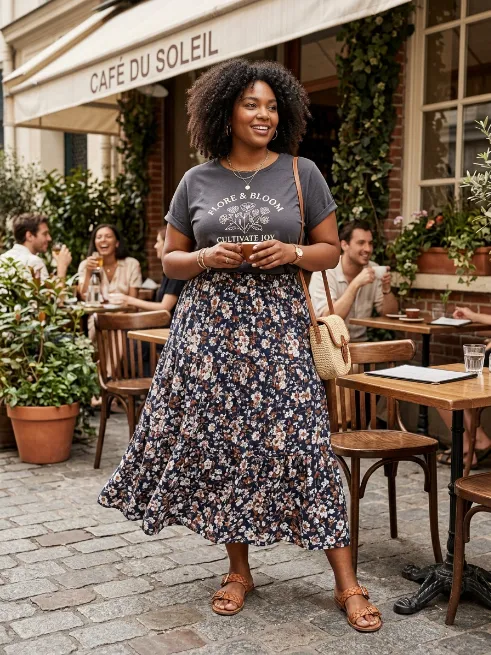 6. Graphic Tee With A Maxi Skirt